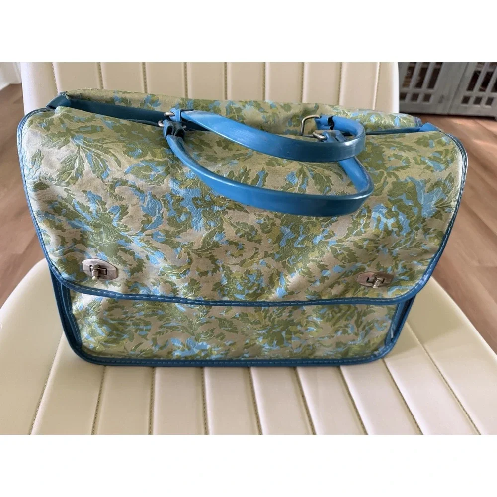 VTG 70s Avon Blue Green Tapestry Sales Rep Carry Case 15